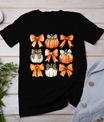 Coquette Bow Pumpkin Season Thanksgiving Autumn Fall Leaves T-Shirt