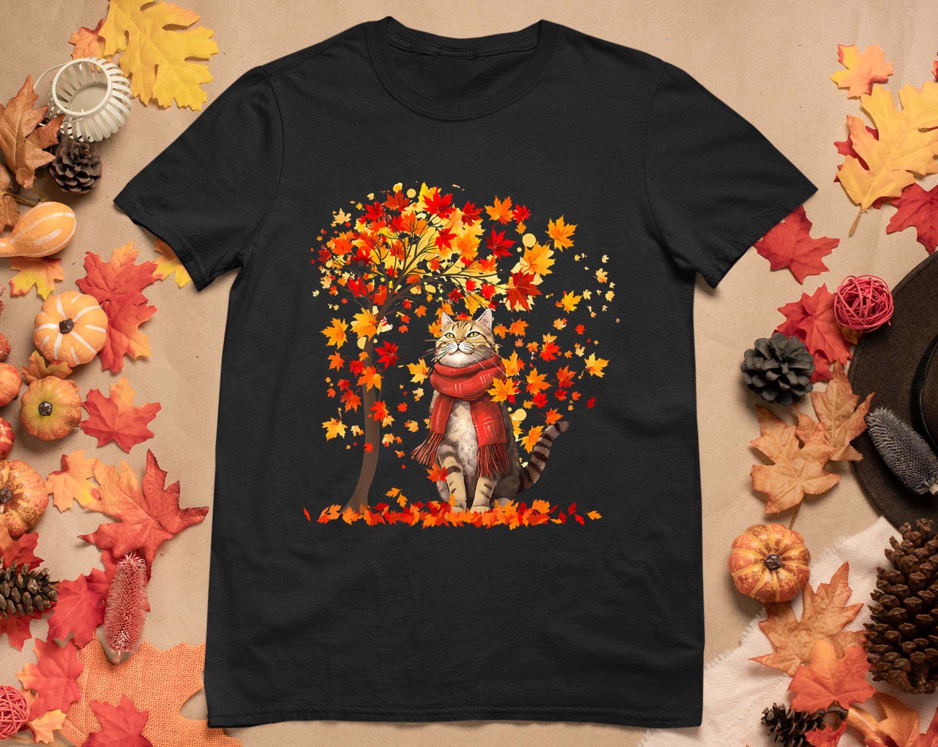 It's Fall Y'All Cat Leaf Fall Tree Hello Autumn Thanksgiving T-Shirt