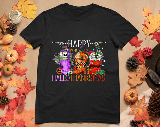 Happy Hallothanksmas Halloween Thanksgiving Christmas T-Shirt