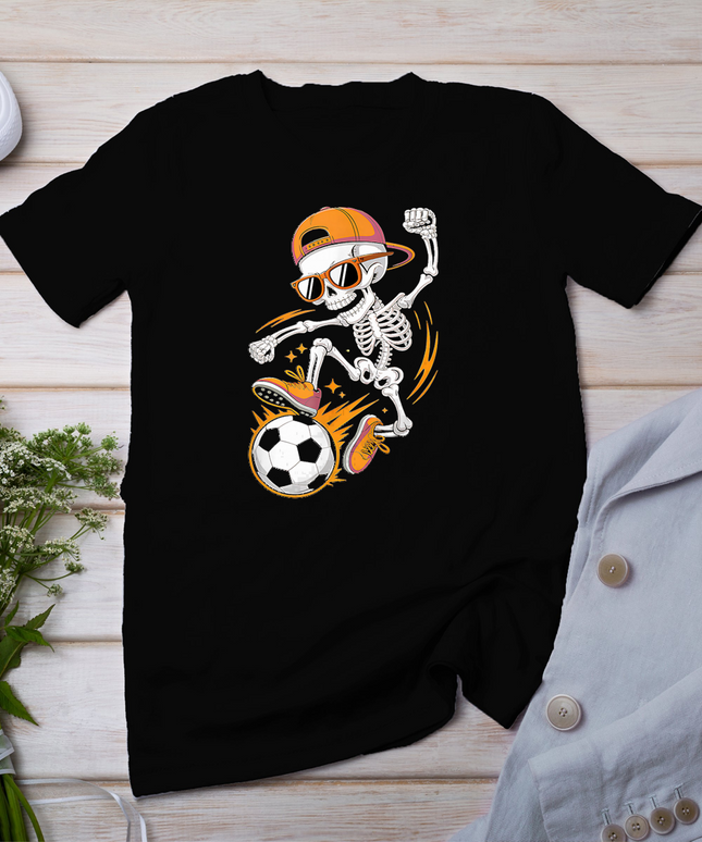 Halloween Skeleton Funny Soccer Shirt for Teens Boys Men T-Shirt