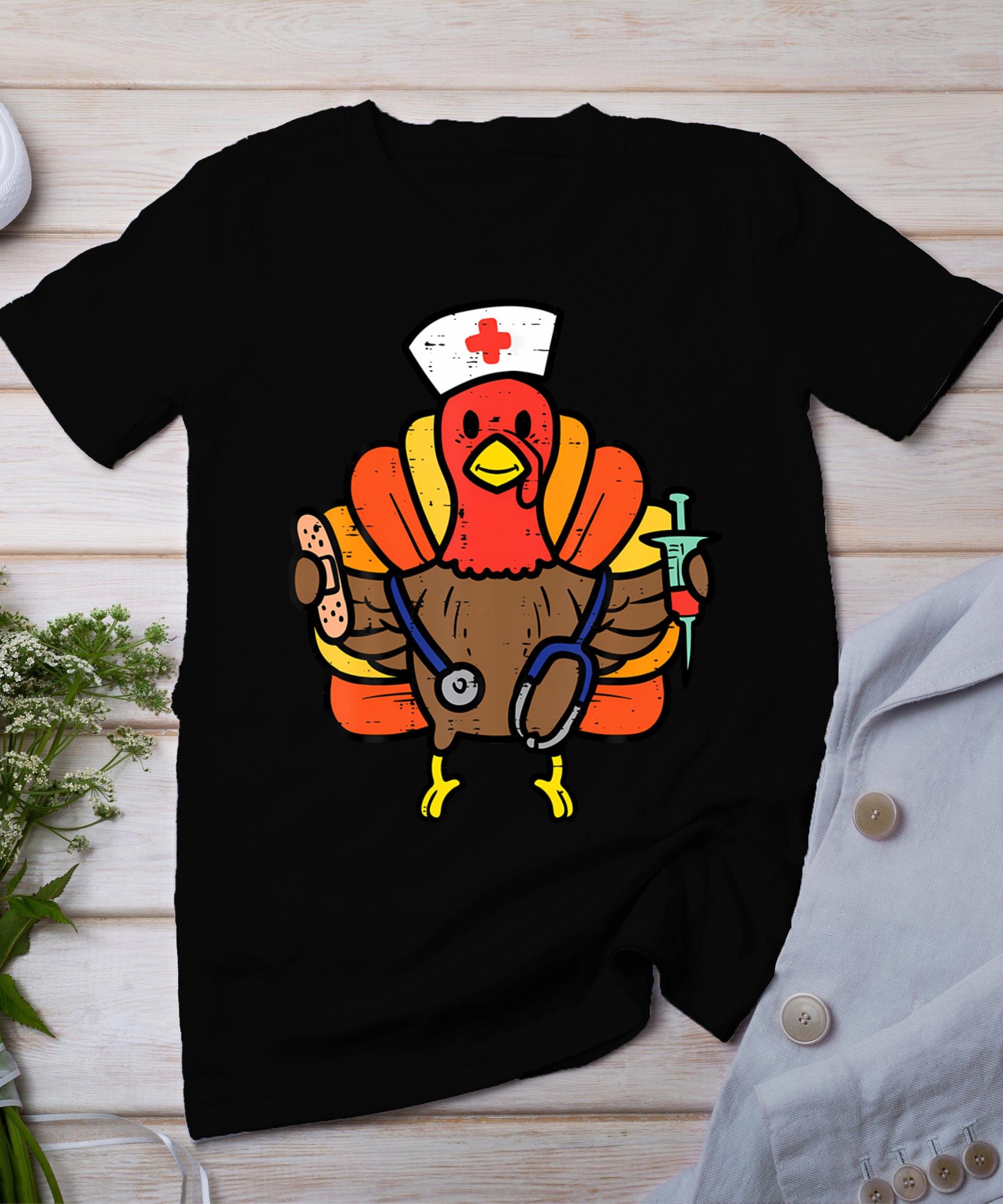 Nurse Turkey Thanksgiving Scrub Top For Nurses Fall Women T-Shirt