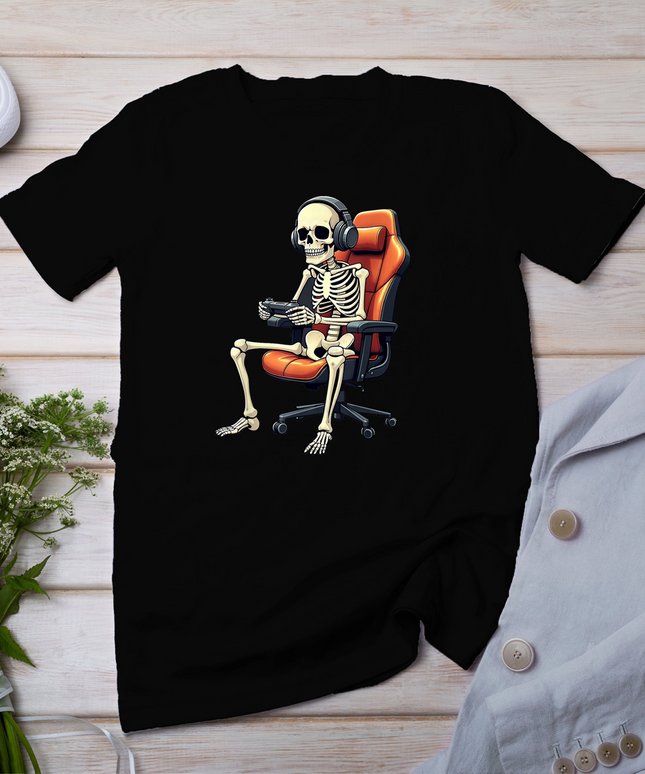Halloween Skeleton Gamer Video Gaming Boys Girls Men Women T-Shirt