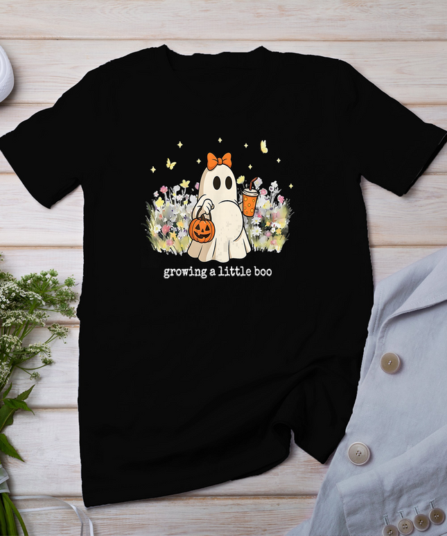 Growing A Little Boo Ghost Pregnancy Maternity Halloween T-Shirt