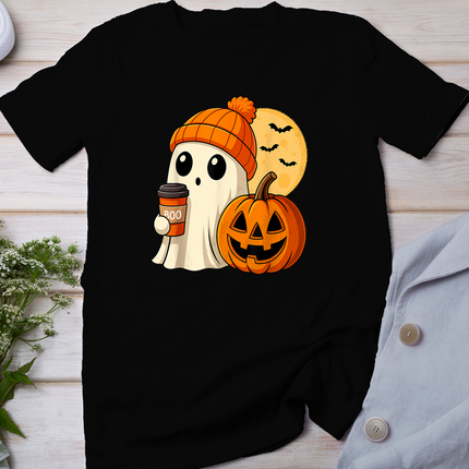 Halloween Ghost Coffee Pumpkin Spooky Season Women Kids Men T-Shirt
