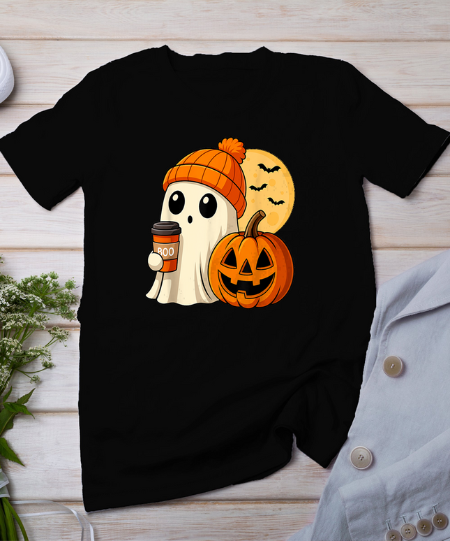 Halloween Ghost Coffee Pumpkin Spooky Season Women Kids Men T-Shirt