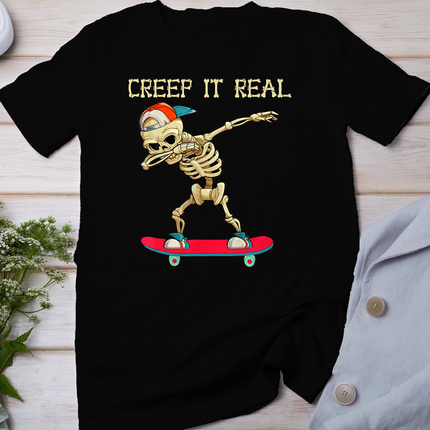 Creep It Real Dabbing Skate Skeleton Halloween Kid Boys T-Shirt