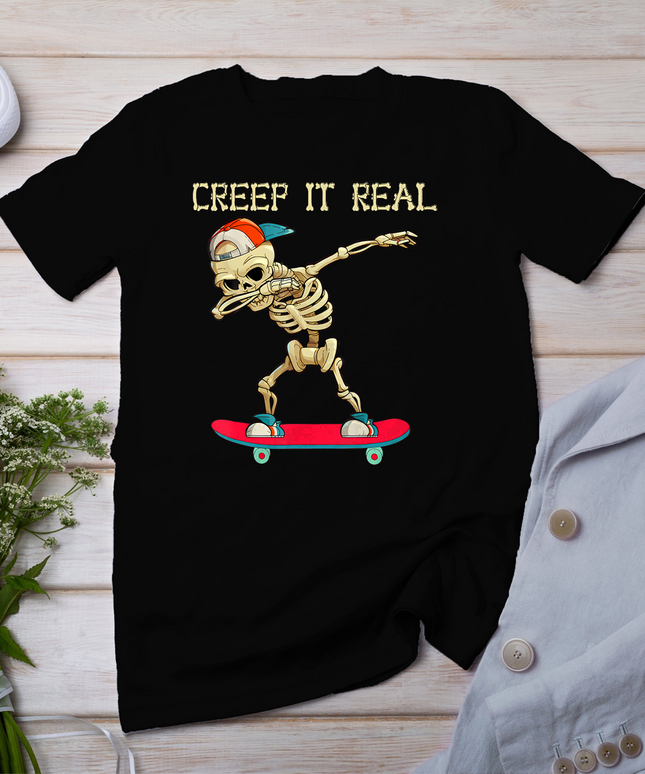 Creep It Real Dabbing Skate Skeleton Halloween Kid Boys T-Shirt