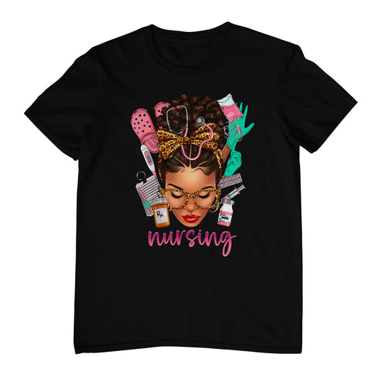 Black Melanin Nurse Black History Month Afro Hair T-Shirt