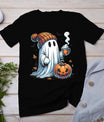 Cute Ghost Drinking Coffee Halloween Ghost Coffee Womens T-Shirt