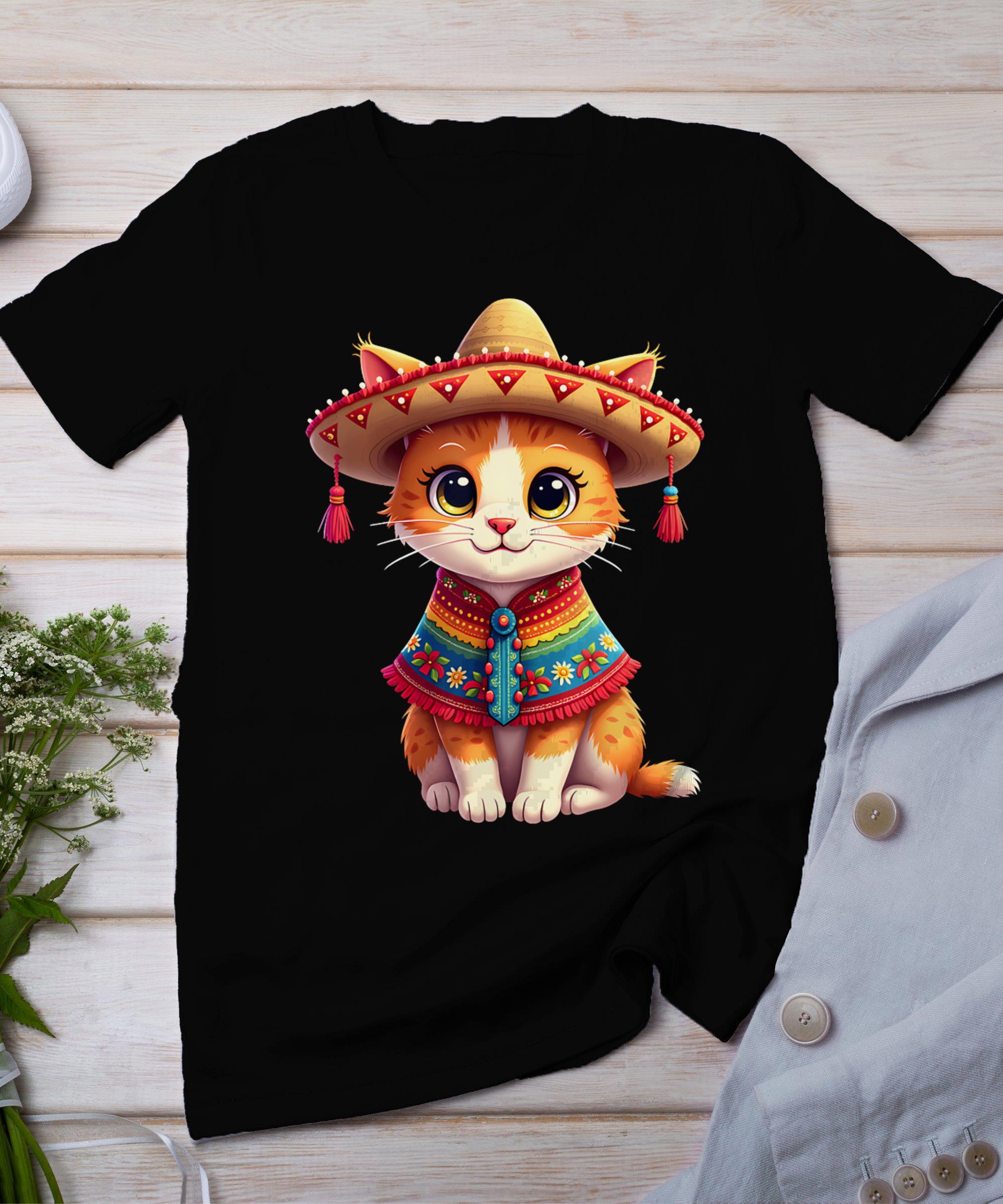 Cinco De Mayo Cute Mexican Cat Sombrero Poncho Cinco De Meow T-Shirt