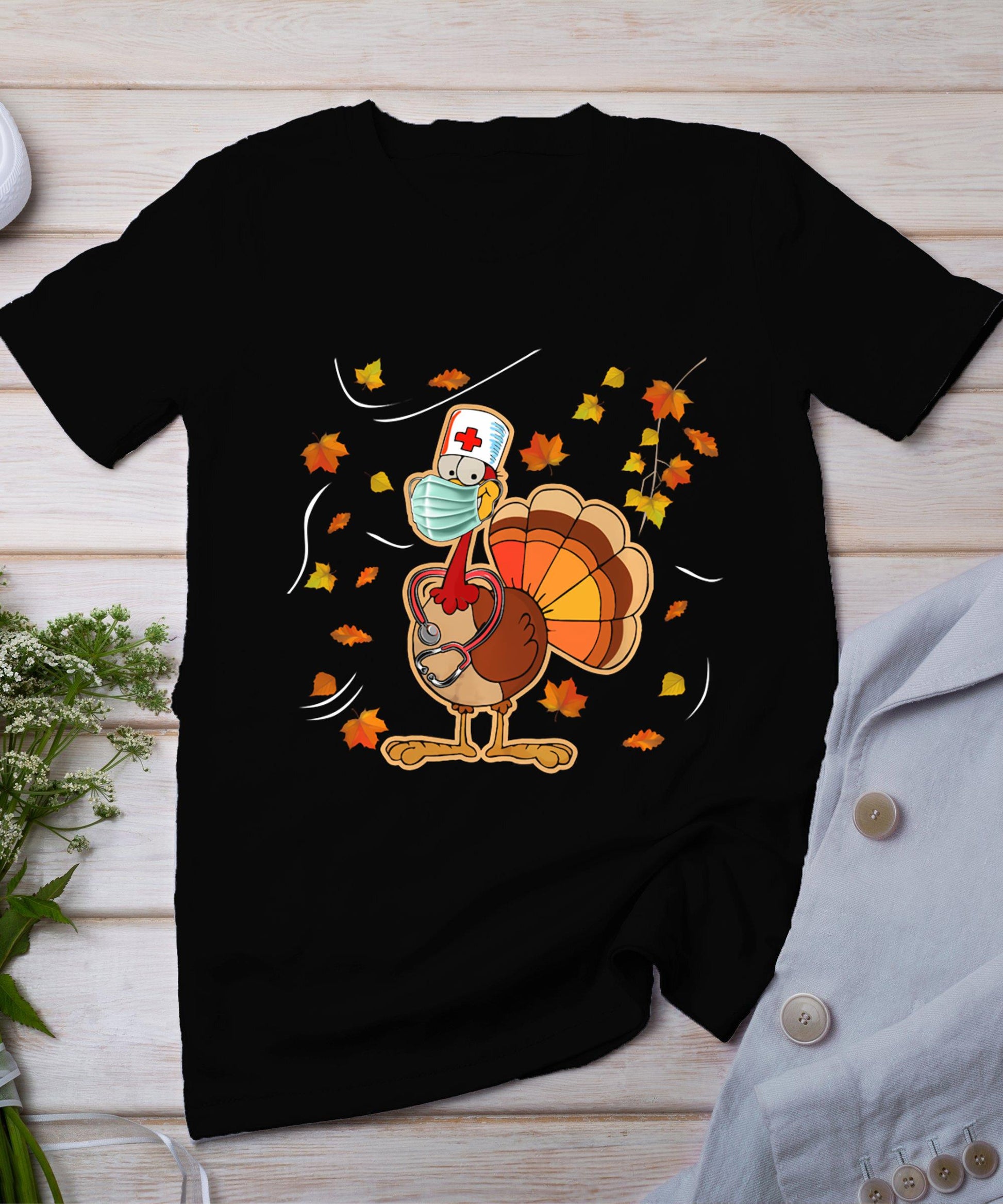 Thanksgiving Scrub Tops Women Turkey Nurse Holiday Nursing T-Shirt