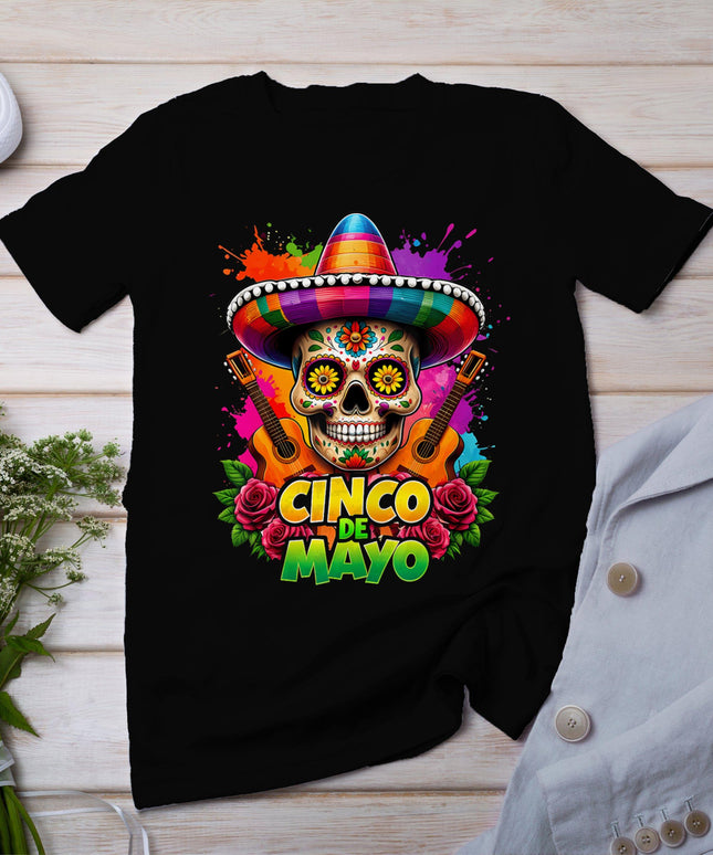 Cinco De Mayo Skeleton Skull Sombreros Guitar Mexican Fiesta T-Shirt