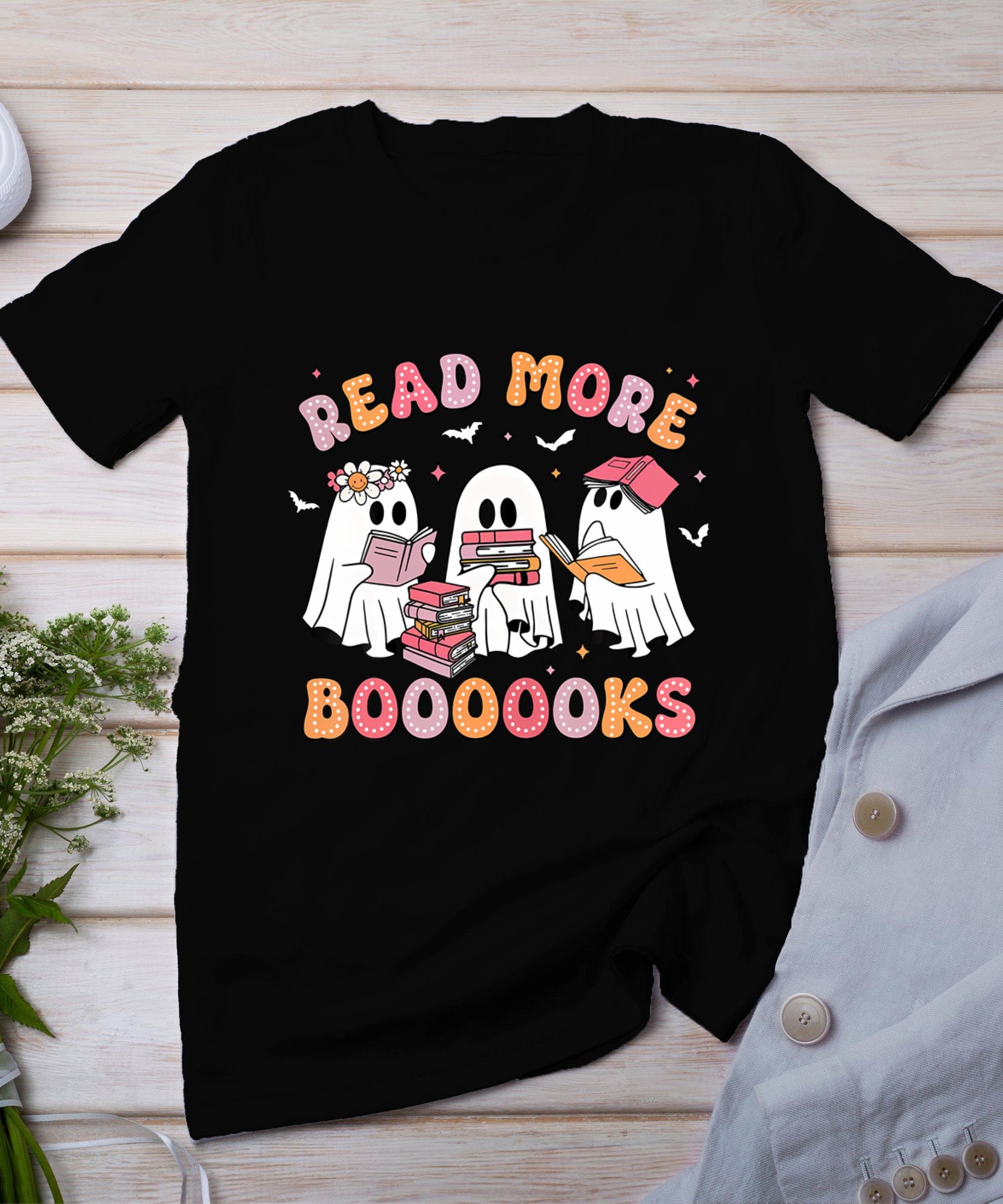 Cute Ghost Book Read More Books Funny Teachers Halloween T-Shirt