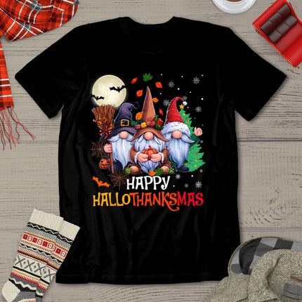 Happy Hallothanksmas Gnomes Lover Halloween Merry Christmas T-Shirt