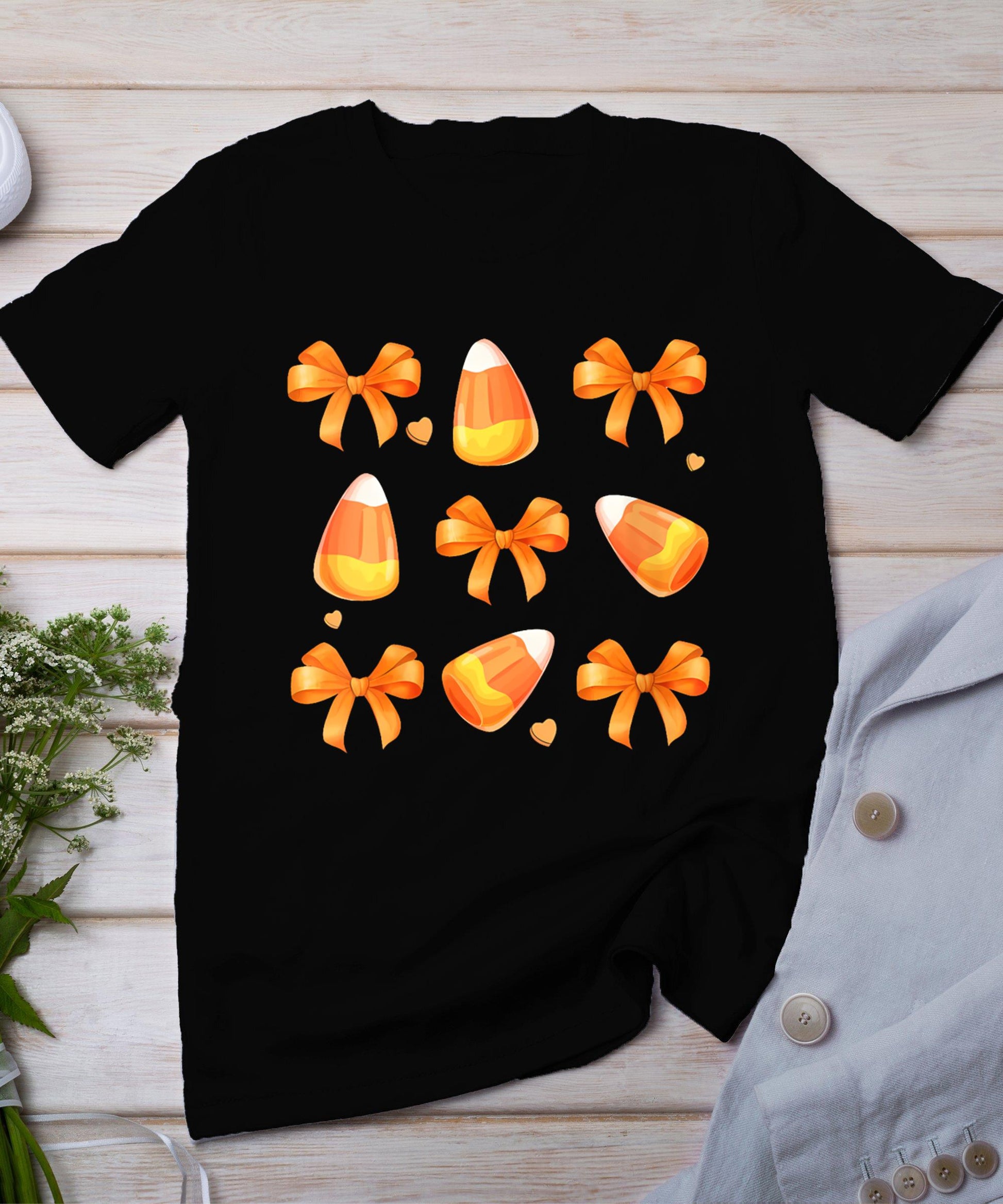 Womens Coquette Bow Candy Corn Retro Halloween Women Kids T-Shirt