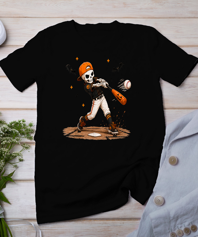 Halloween Skeleton Baseball Costume Funny Men Boys Kids T-Shirt