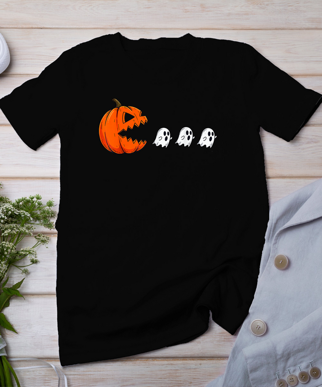 Funny Halloween Pumpkin Eating Ghost Gamer Men Women Kids T-Shirt