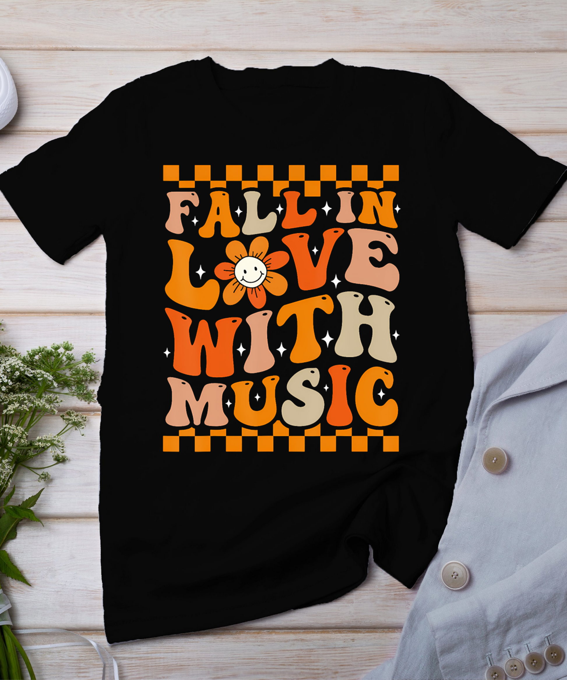 Fall In Love With Music Groovy Thanksgiving Music Teacher T-Shirt