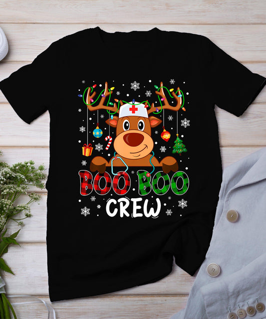 Reindeer Boo Boo Crew Nurse Buffalo Plaid Christmas Nurse T-Shirt