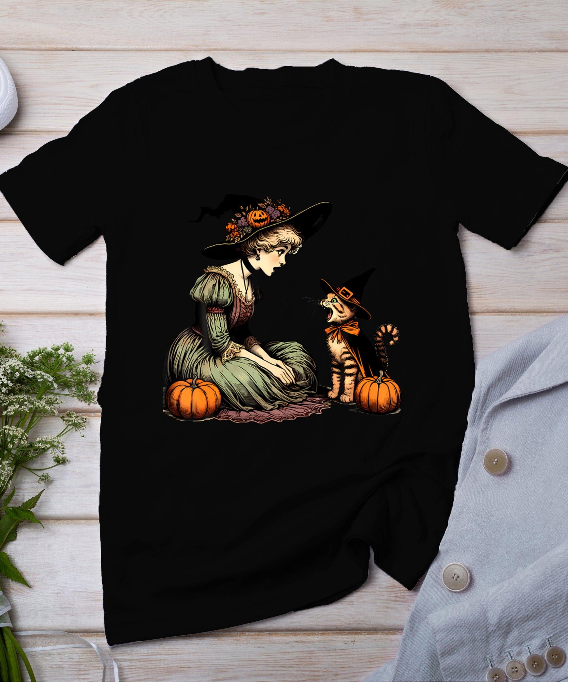 Cat Mom Witch Pumpkin Cat Halloween Women Girls Halloween T-Shirt