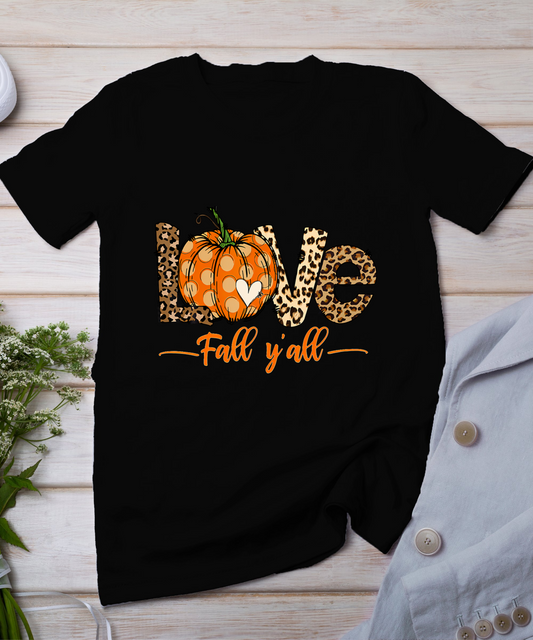 Hello Fall Pumpkin Love Fall Y'All Leopard Peace Love Fall T-Shirt