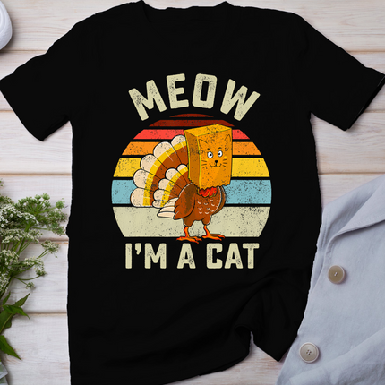 Thanksgiving Funny Turkey Fake Cat Retro Women Men Kids T-Shirt
