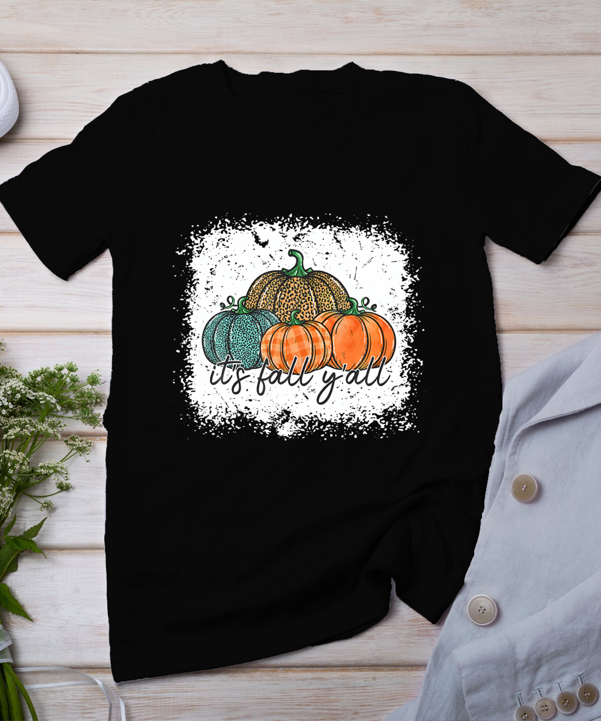 Bleached Leopard Pumpkin Autumn Its Fall Yall Thanksgiving T-Shirt