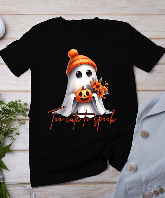 Too Cute To Spook Halloween Ghost Pumpkin Graphic T-Shirt