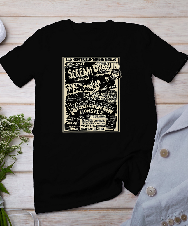 Horror Movie Monster Mummy Dracula Werewolf Frankenstein T-Shirt