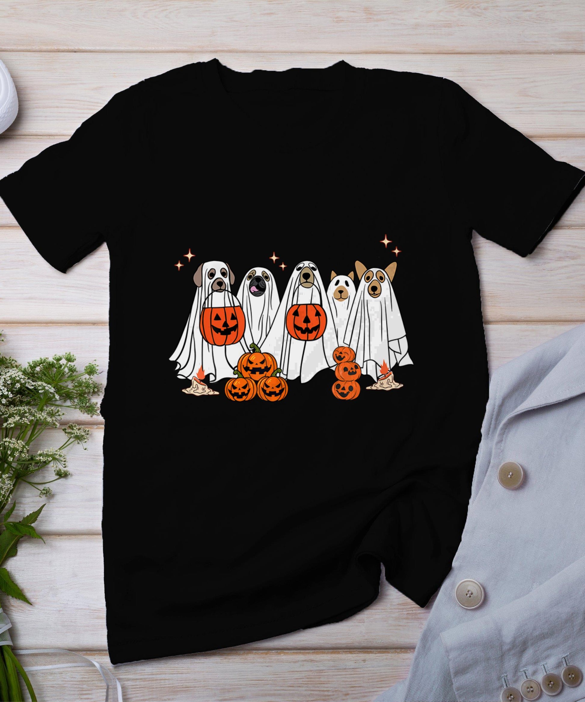 Dog Ghost Cute Dog Dressed As Ghost Funny Halloween Dog T-Shirt