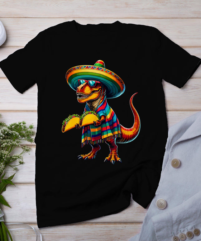 T-Rex Dinosaur Taco Lover Cinco De Mayo Sombrero Poncho T-Shirt