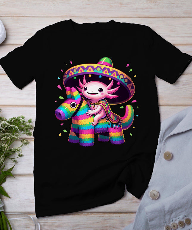 Axolotl Riding Pinata Cinco De Mayo Sombrero Poncho Funny T-Shirt