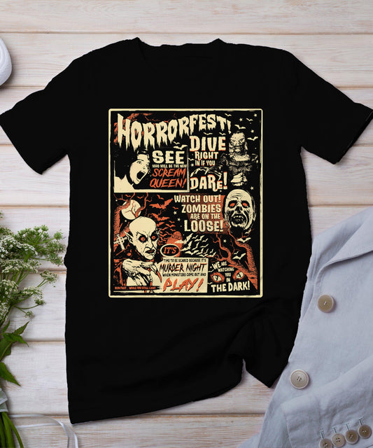 Vintage Horrorfest Poster Halloween Movie Old Time Horror T-Shirt