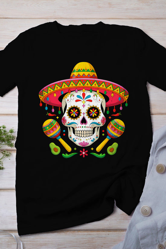 Funny Cinco De Mayo Funny Skull With Sombrero Hat Men T-Shirt