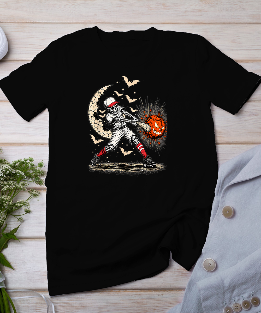 Baseball Skeleton Halloween Men Boys Baseball Halloween T-Shirt