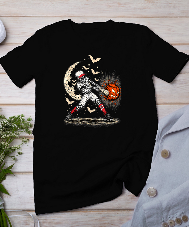 Baseball Skeleton Halloween Men Boys Baseball Halloween T-Shirt