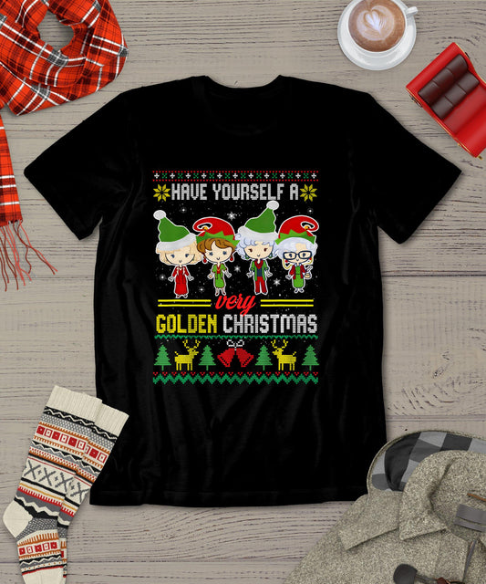 Have Yourself A Very Golden Christmas Xmas Pajamas Ugly T-Shirt