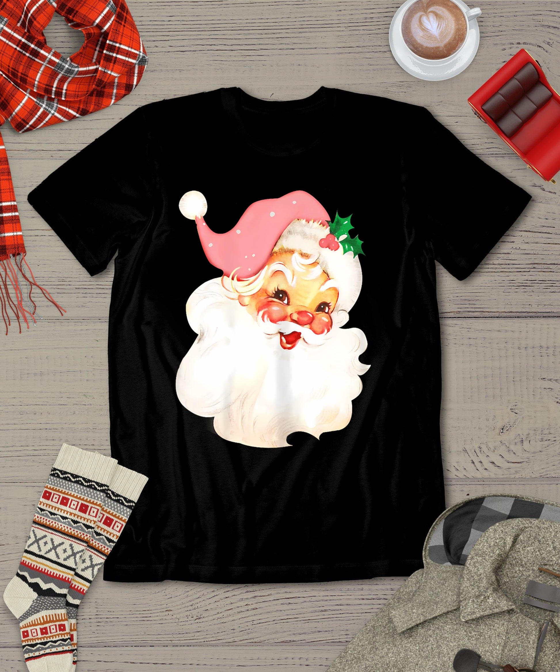 Pink Santa For Girls Christmas Retro Holiday Vintage T-Shirt