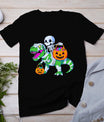 Skeleton Riding T-Rex Mummy Dinosaur Halloween Funny Pumpkin T-Shirt