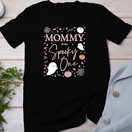 Womens Mommy of the Spooky One Girl First Birthday Pink Halloween T-Shirt