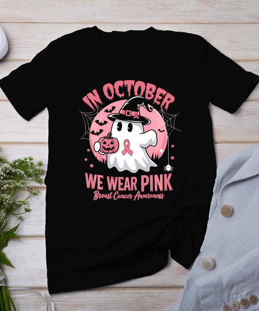 Breast Cancer Shirts Women Halloween In October We Wear Pink T-Shirt