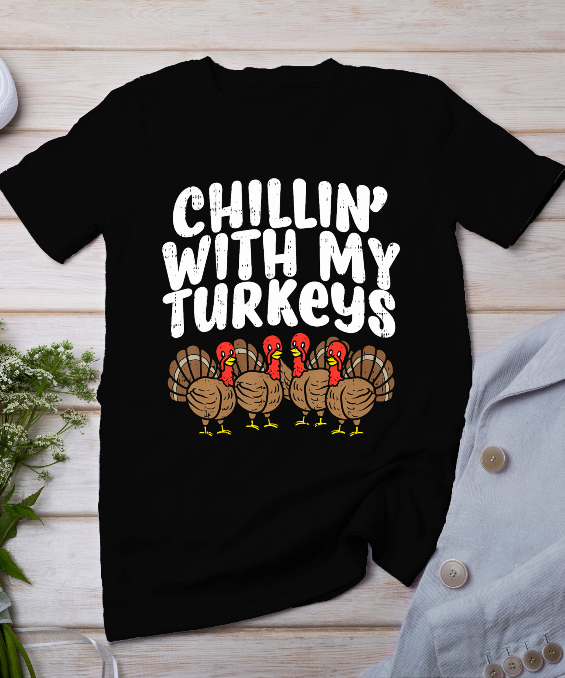 Chillin With My Turkeys Thanksgiving Family Boys Kids Gift T-Shirt