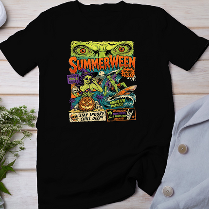 Summerween Scary hots Halloween Monster Beach T-Shirt