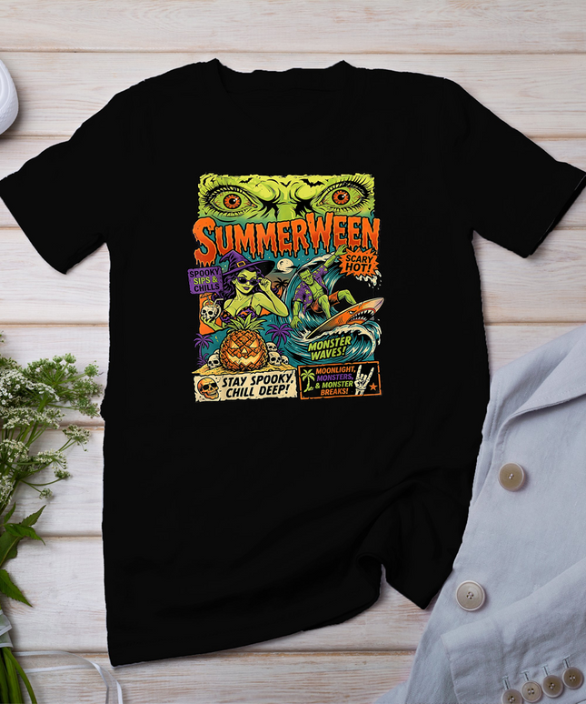 Summerween Scary hots Halloween Monster Beach T-Shirt