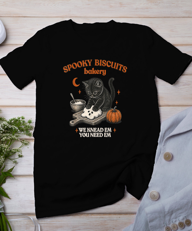 Retro Funny Spooky Biscuits Club Cat Lovers Pastry Halloween T-Shirt