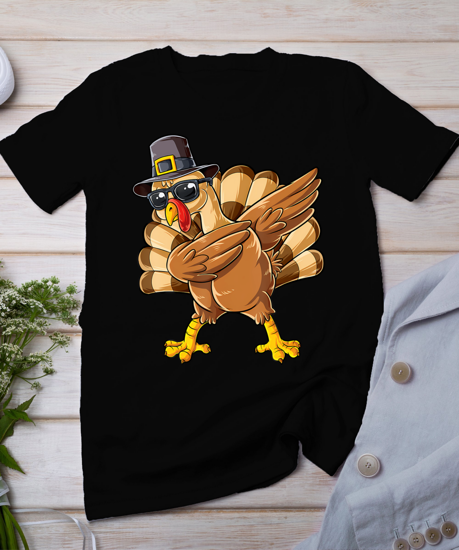 Dabbing Turkey Thanksgiving Day Pilgrim Boys Girls Funny Dab T-Shirt