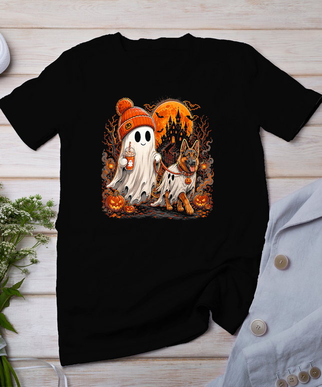Funny Ghost Walking German Shepherd Halloween Dog Lover T-Shirt