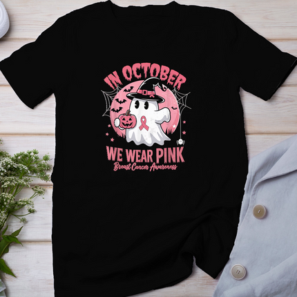 Breast Cancer Shirts Women Halloween In October We Wear Pink T-Shirt