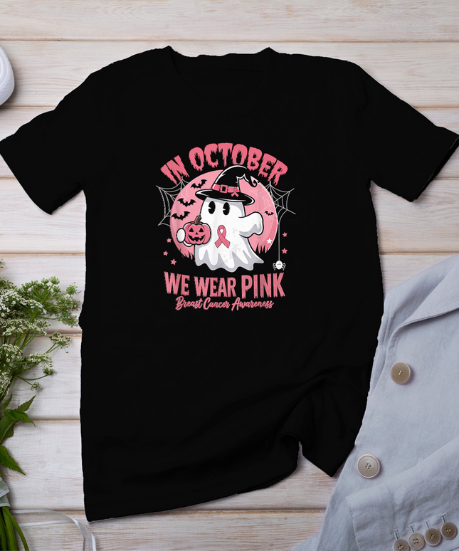 Breast Cancer Shirts Women Halloween In October We Wear Pink T-Shirt