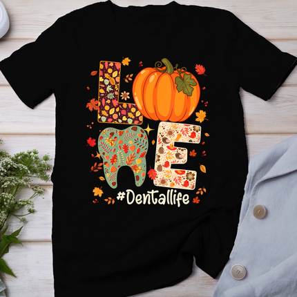 Love Dental Life Pumpkin Tooth Dentist Fall Thanksgiving T-Shirt